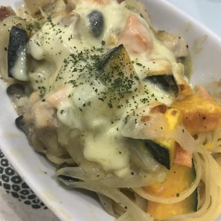 かぼちゃと鶏肉のスパグラタン